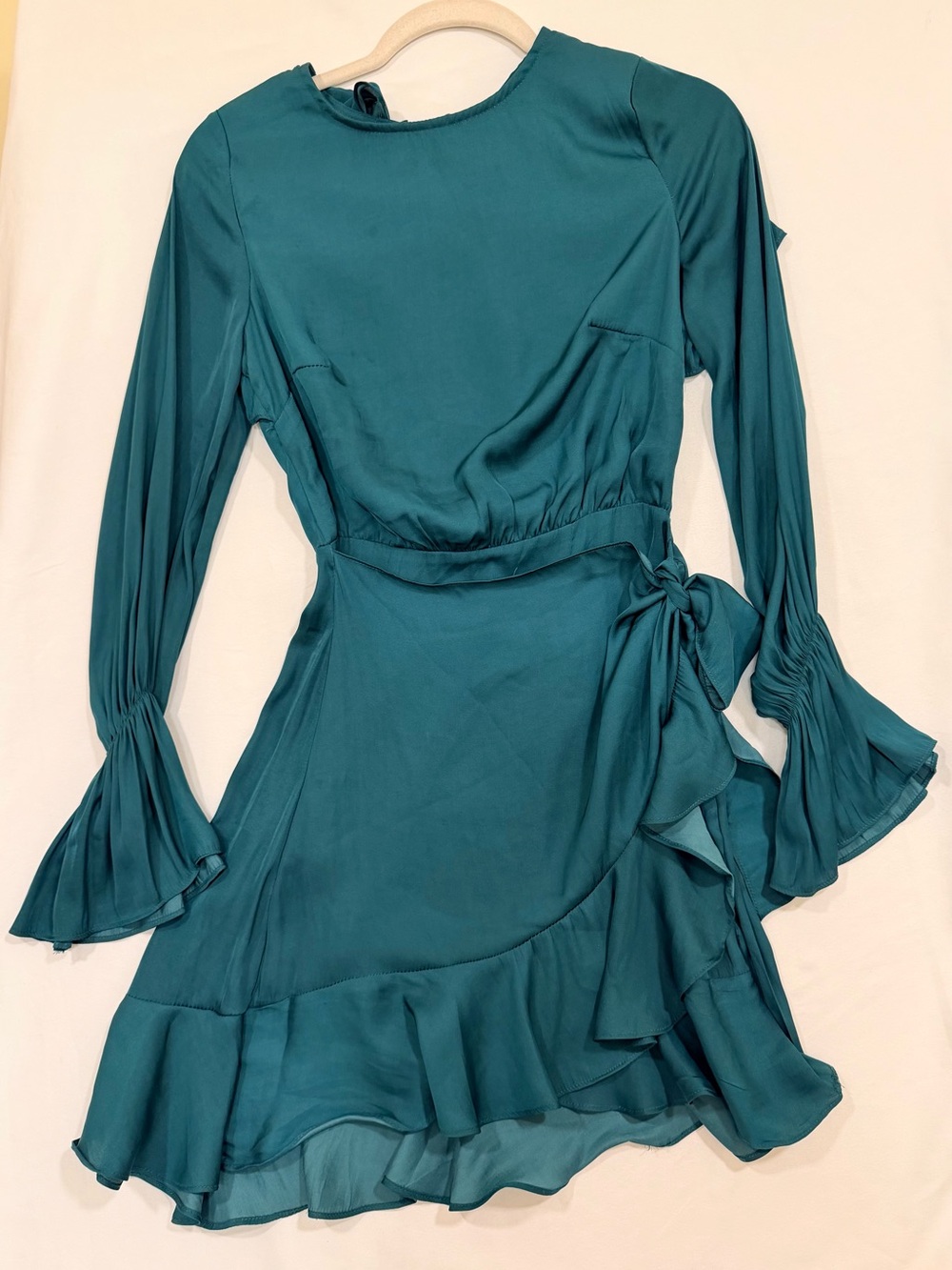 Hello Molly Forest Green Tie-Waist Long Sleeve Ruffled Dress